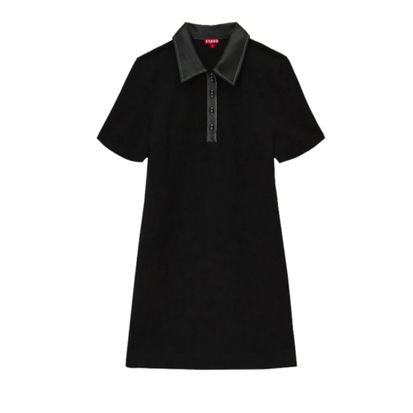 Staud Jay Faux Leather Collar Black Mini Dress - Picture 6 of 15